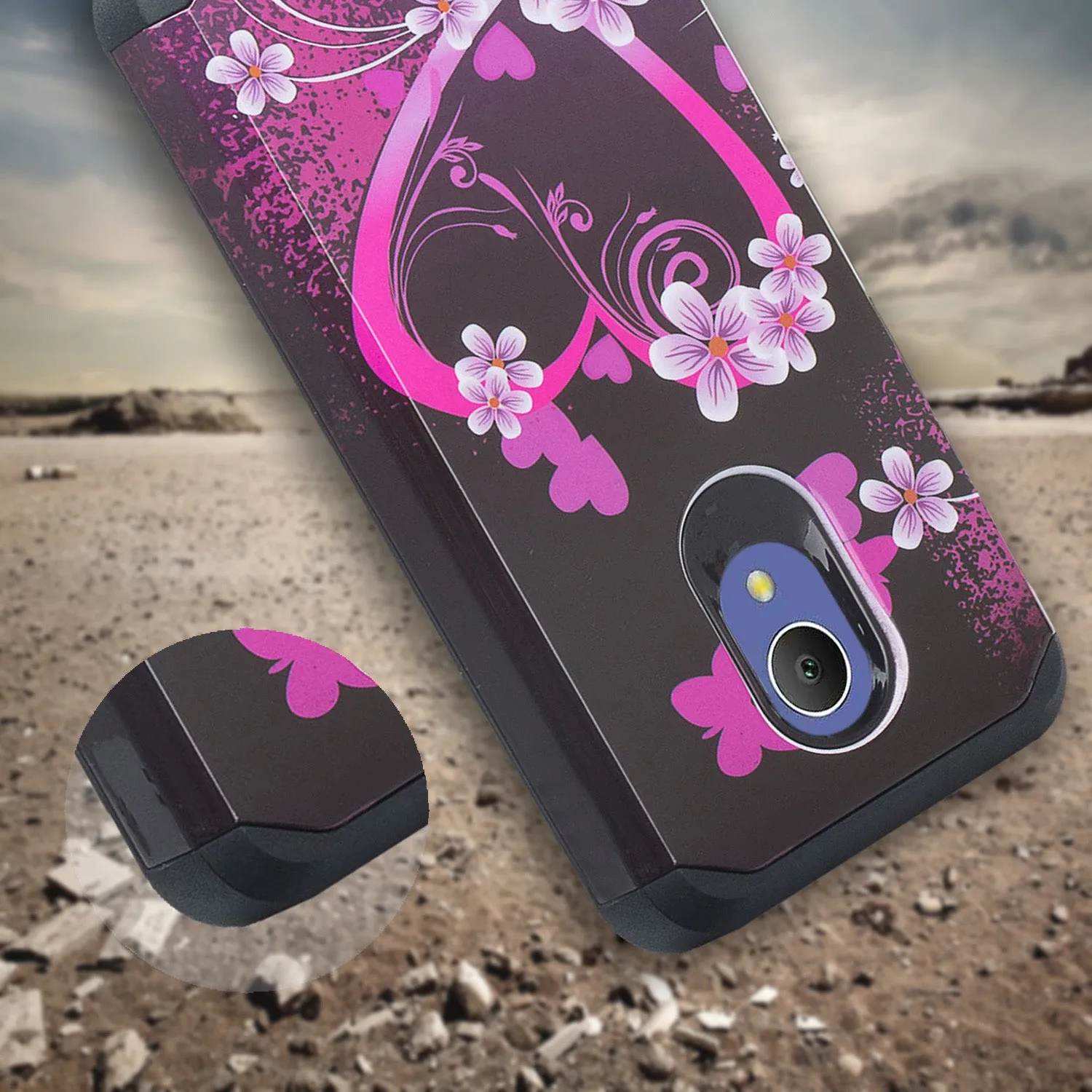 Alcatel 1x Evolve, TCL LX, Avalon V, IdealXTRA Case, [Includes Temper Glass Screen Protector] Slim Hybrid Dual Layer [Shock Resistant] Cover -  Heart Butterflies