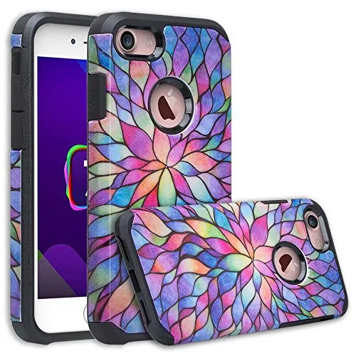 Apple iPhone 7 Case, Slim Hybrid Dual Layer Case for Iphone 7 - Rainbow Flower