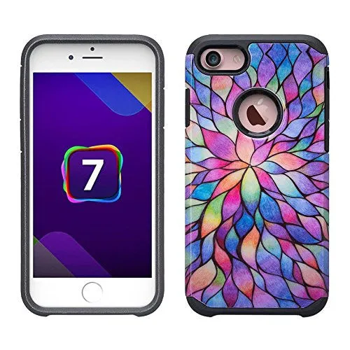 Apple iPhone 7 Case, Slim Hybrid Dual Layer Case for Iphone 7 - Rainbow Flower
