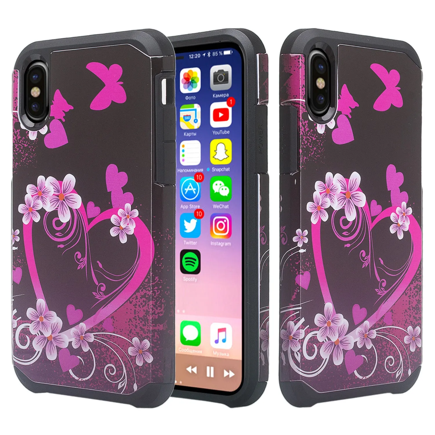 Apple iPhone XR Case, Apple A1984, [Include Temper Glass Screen Protector] Slim Hybrid Dual Layer [Shock Resistant] Case for iPhone XR - Heart Butterflies