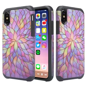 Apple iPhone XS Max Case, Apple A1921, Slim Hybrid Dual Layer Shockproof Case Cover - Rainbow Flower