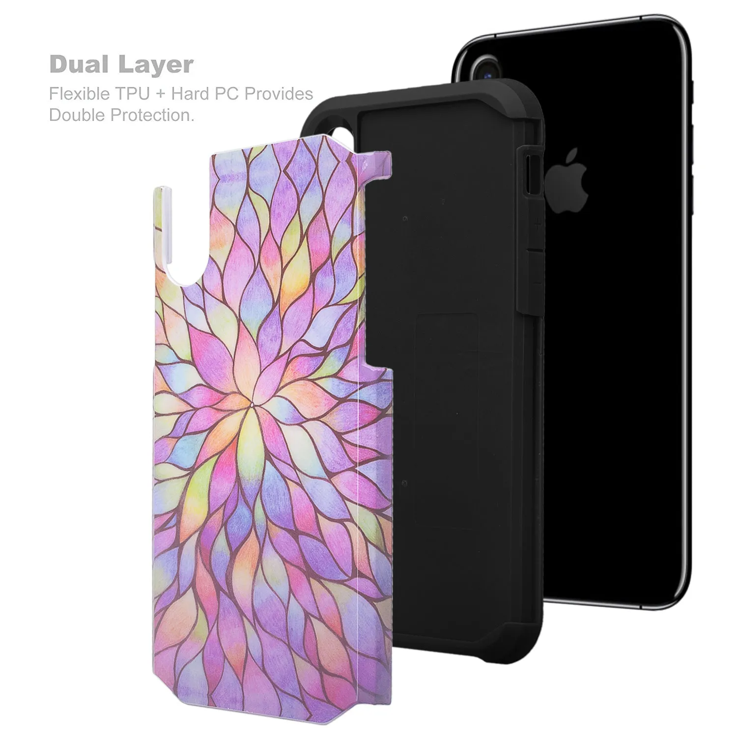 Apple iPhone XS Max Case, Apple A1921, Slim Hybrid Dual Layer Shockproof Case Cover - Rainbow Flower