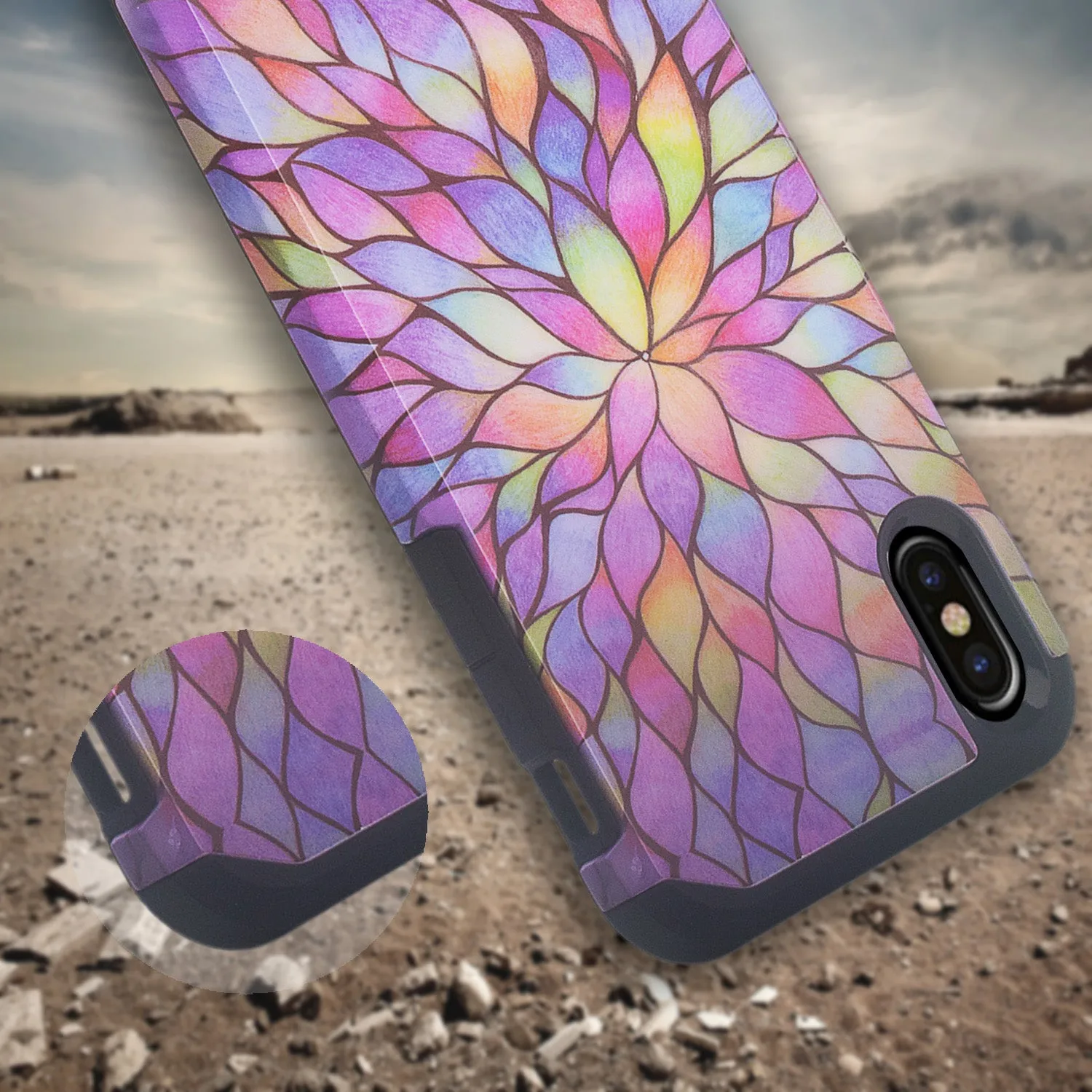 Apple iPhone XS Max Case, Apple A1921, Slim Hybrid Dual Layer Shockproof Case Cover - Rainbow Flower