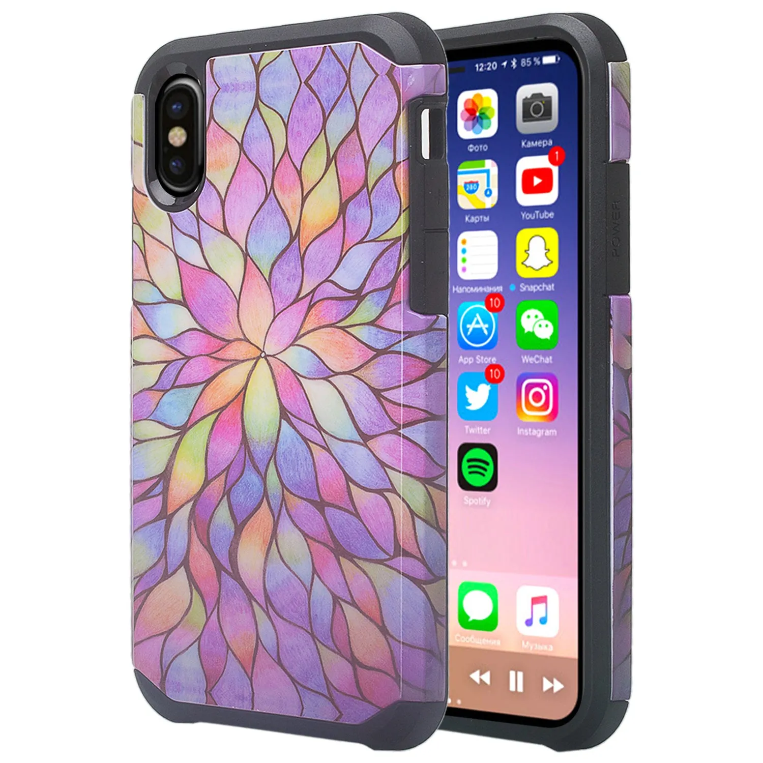Apple iPhone XS Max Case, Apple A1921, Slim Hybrid Dual Layer Shockproof Case Cover - Rainbow Flower