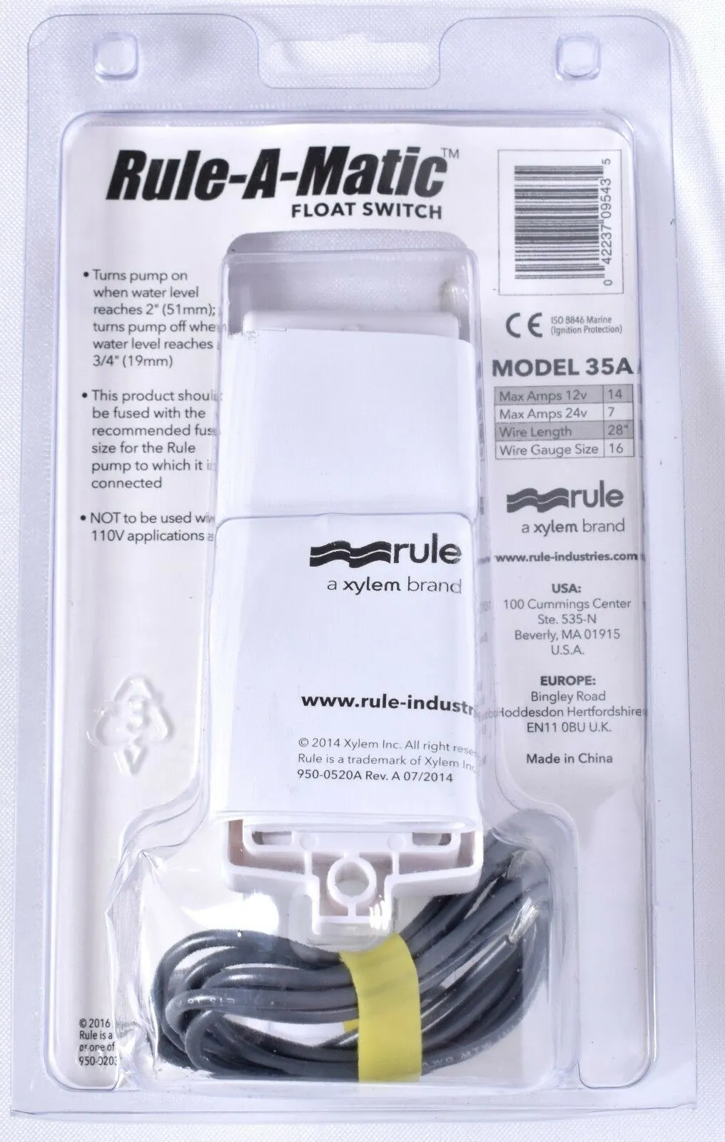 Bilge Pump Rule-A-Matic 12-24-32 VDC Float Switch With Fuse