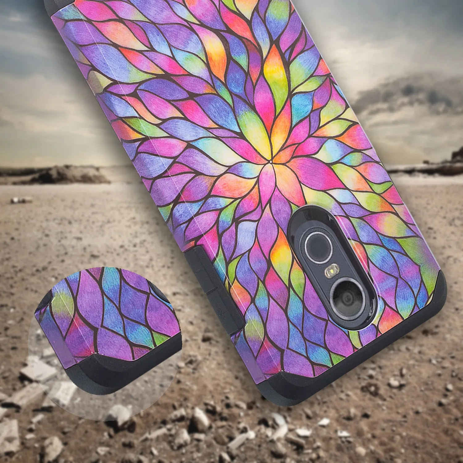 Coolpad Legacy Case, [Include Temper Glass Screen Protector] Slim Hybrid Dual Layer [Shock Resistant] Case for Coolpad Legacy - Rainbow Flower