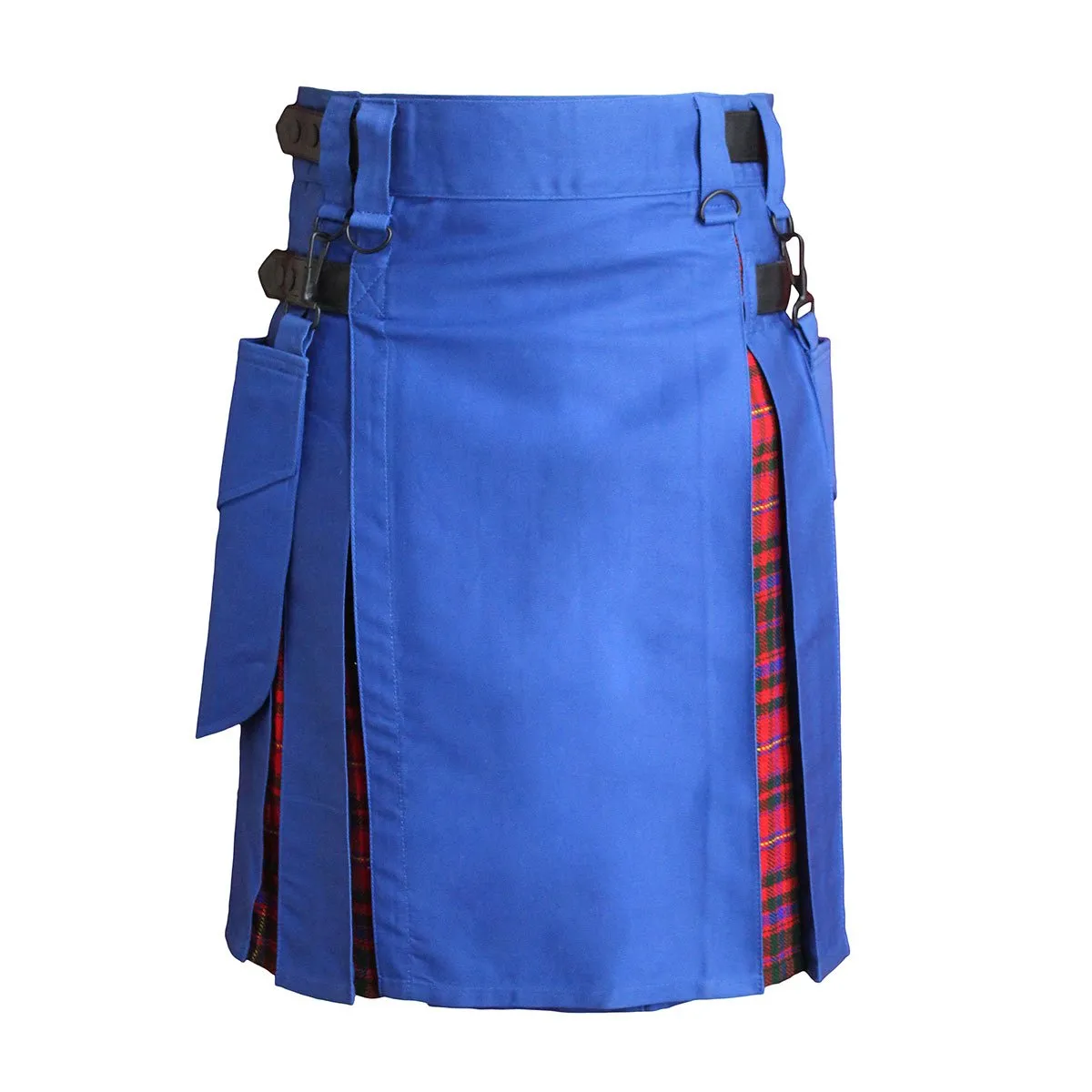 Heavy Cotton Hybrid Kilt Royal Blue Color With Tartan