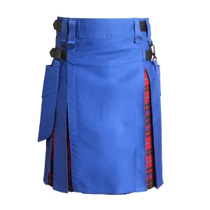 Heavy Cotton Hybrid Kilt Royal Blue Color With Tartan