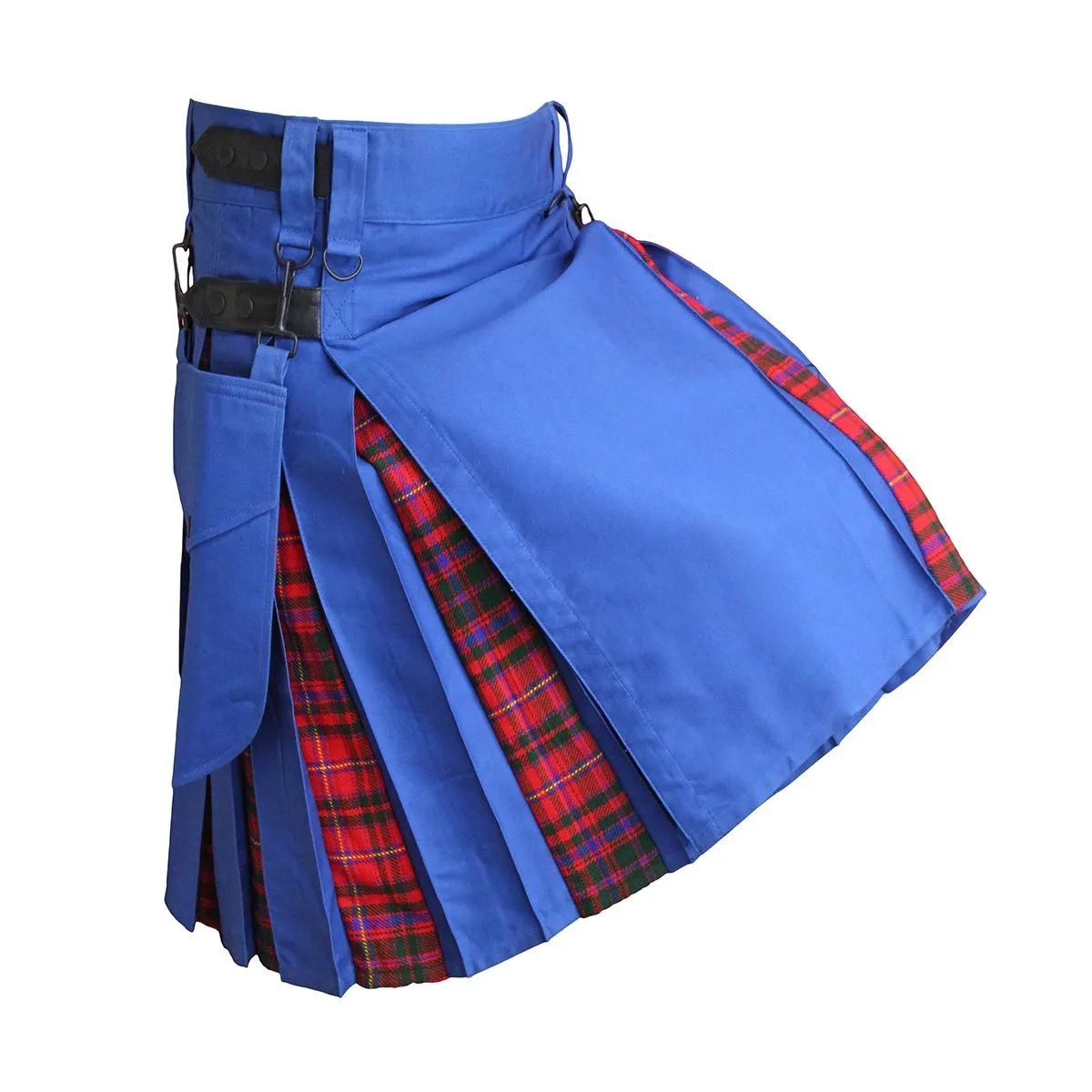 Heavy Cotton Hybrid Kilt Royal Blue Color With Tartan