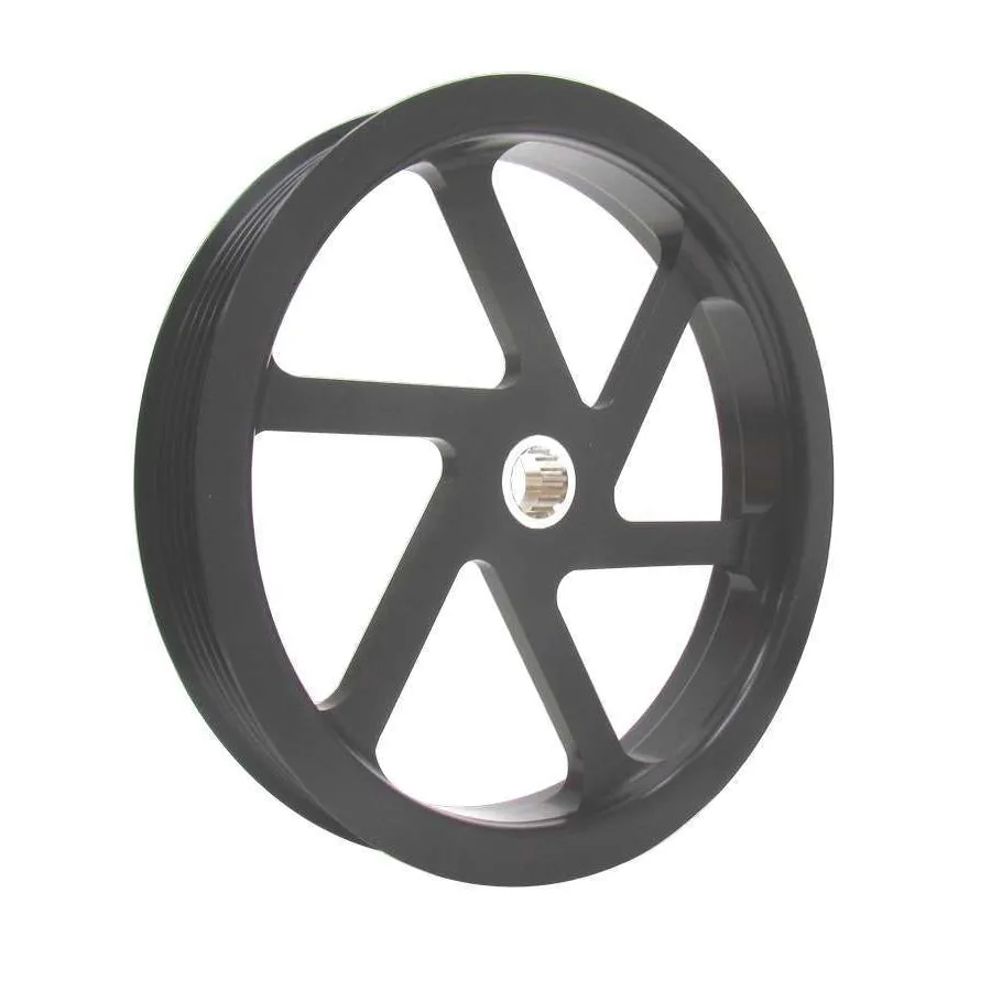 KRC Power Steering Serpentine Power Steering Pulley 6 Rib 6" Diameter Aluminum - Black Powder Coat