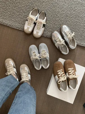 MQTIME  -  Students Mid-cut Running Sneakers Female Vulcanized Athletic shoe Suede Skate Shoes Fashionable Blue Feewear for Teenagers