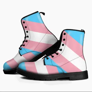 Transgender Pride Flag Leather Boots