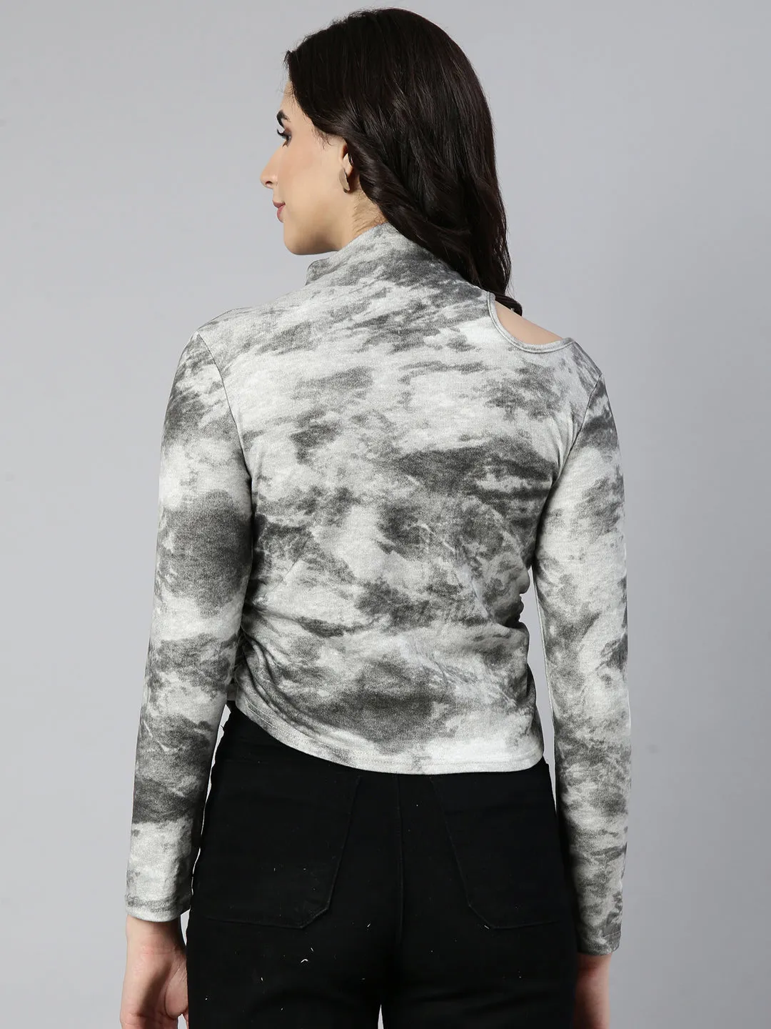 Women Abstract Grey Top