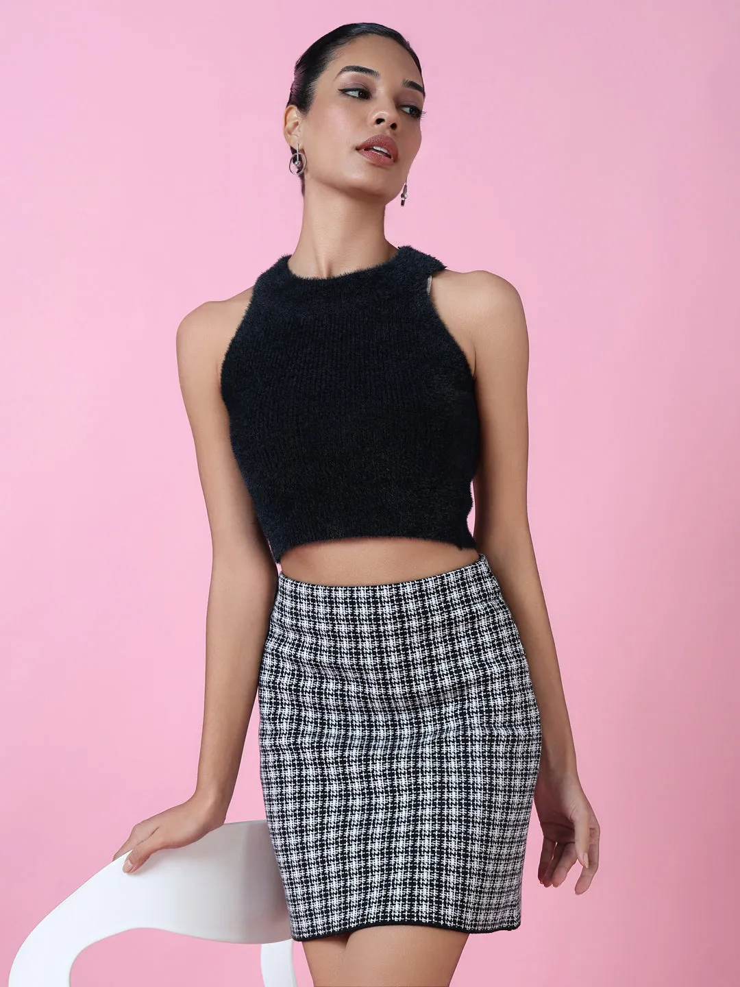 Women Black Solid Crochet Top