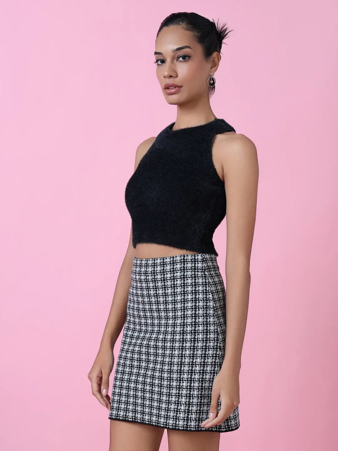 Women Black Solid Crochet Top