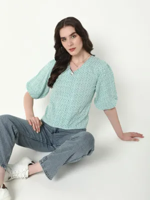 Women Green Geometric Top