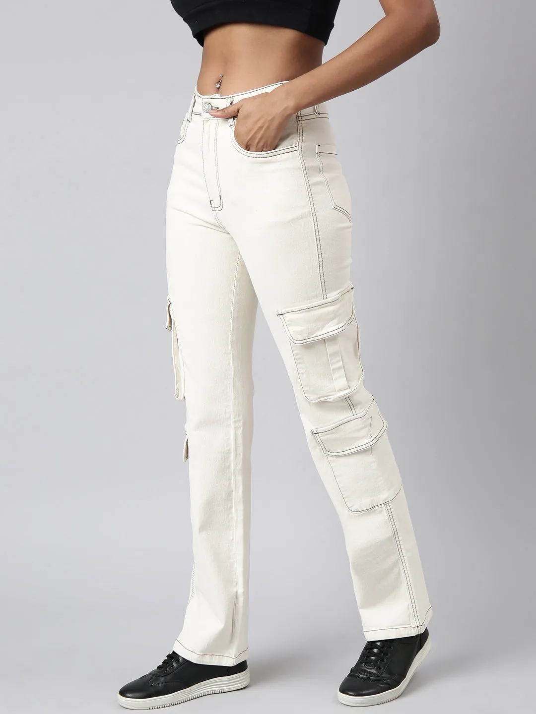 Women Straight Fit Denim Cream Corgo Jean