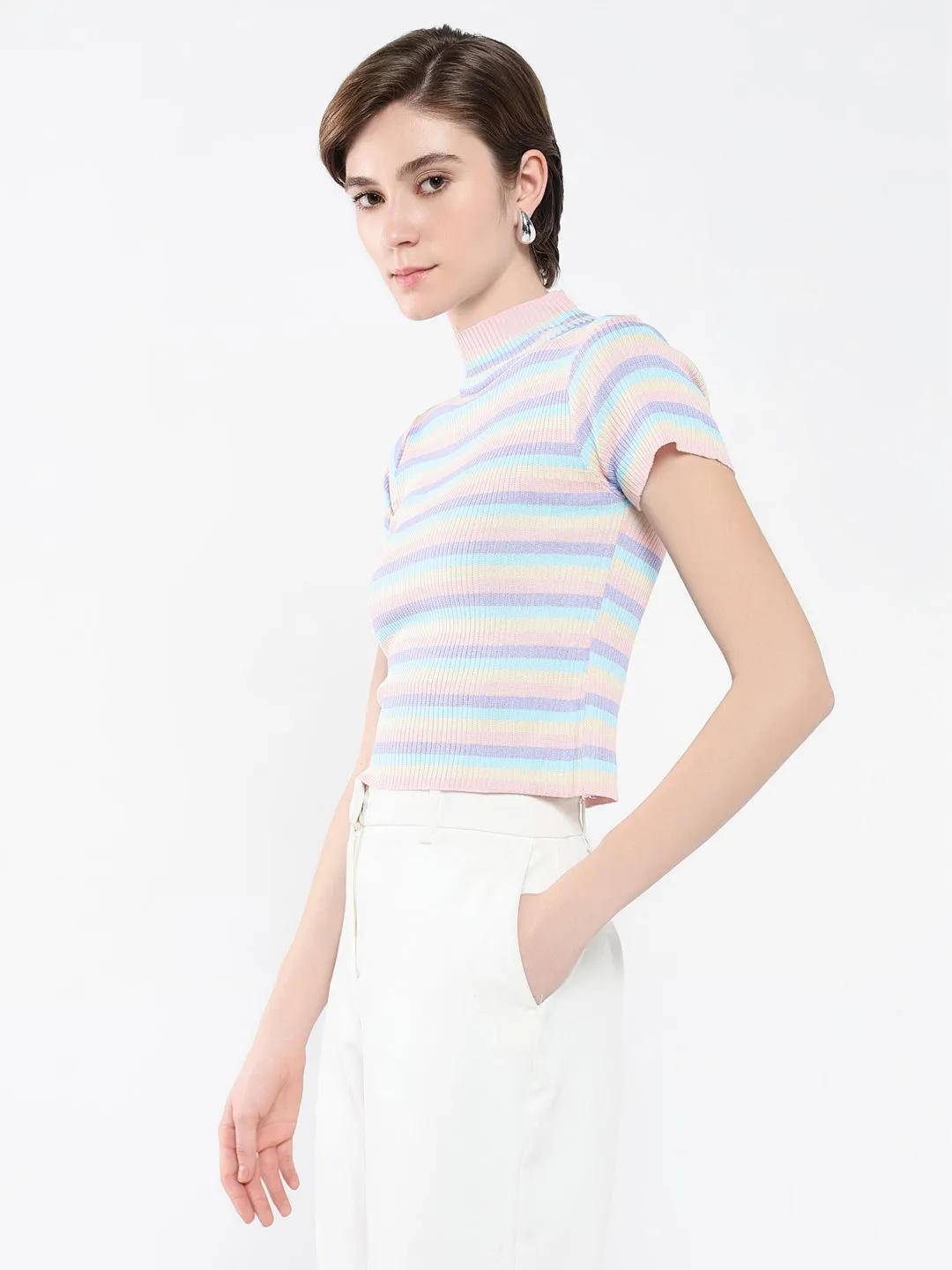 Women Striped Blue Top
