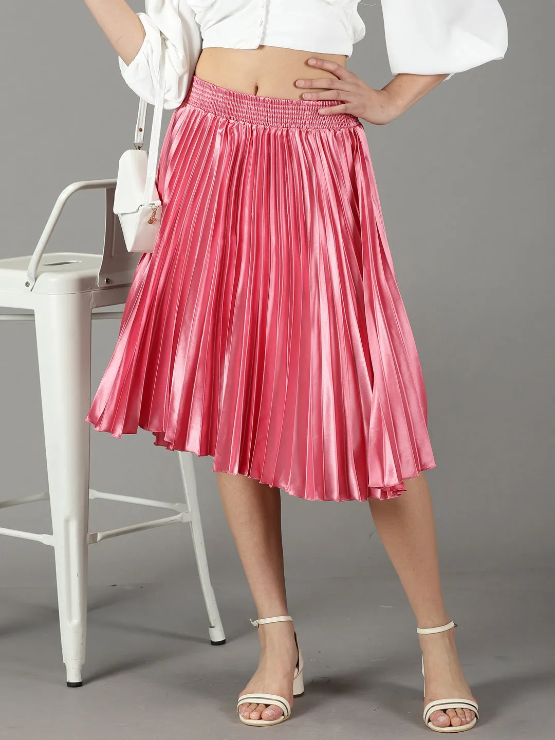 Women's Pink Solid Flared Skirt